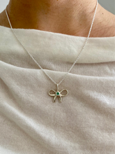 Load image into Gallery viewer, dainty emerald bow necklace
