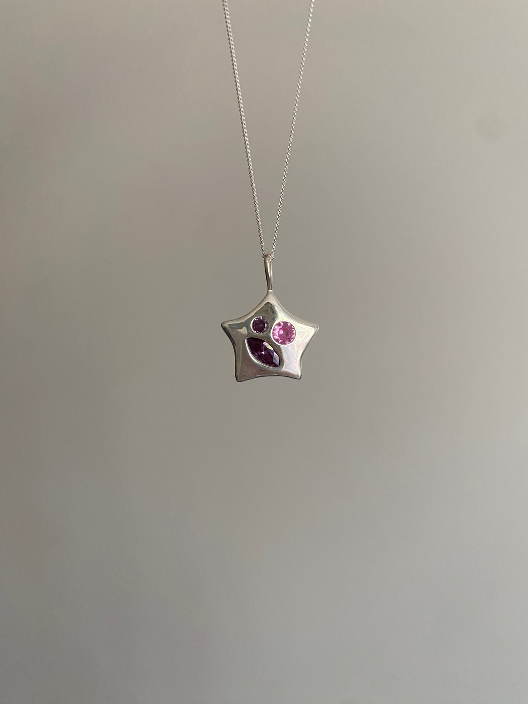 bejewelled pink and purple star necklace
