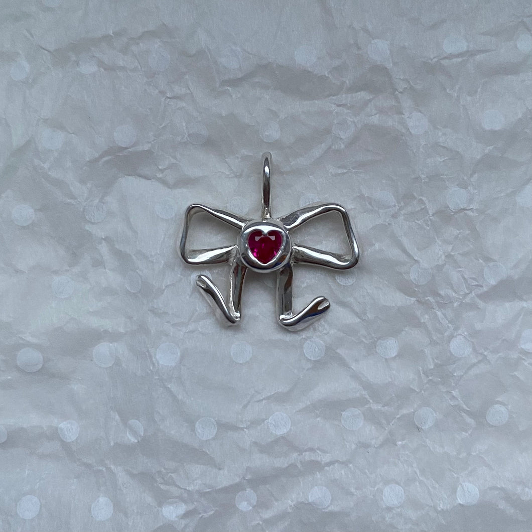 dainty ruby heart bow necklace