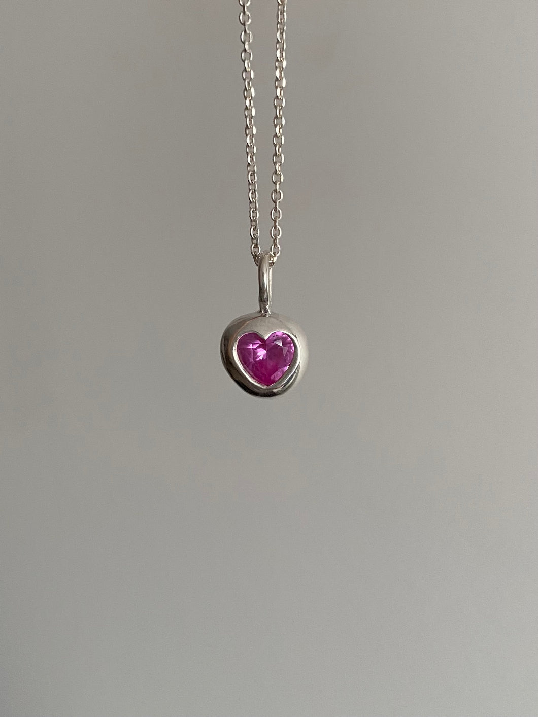 chunky pink sapphire heart necklace